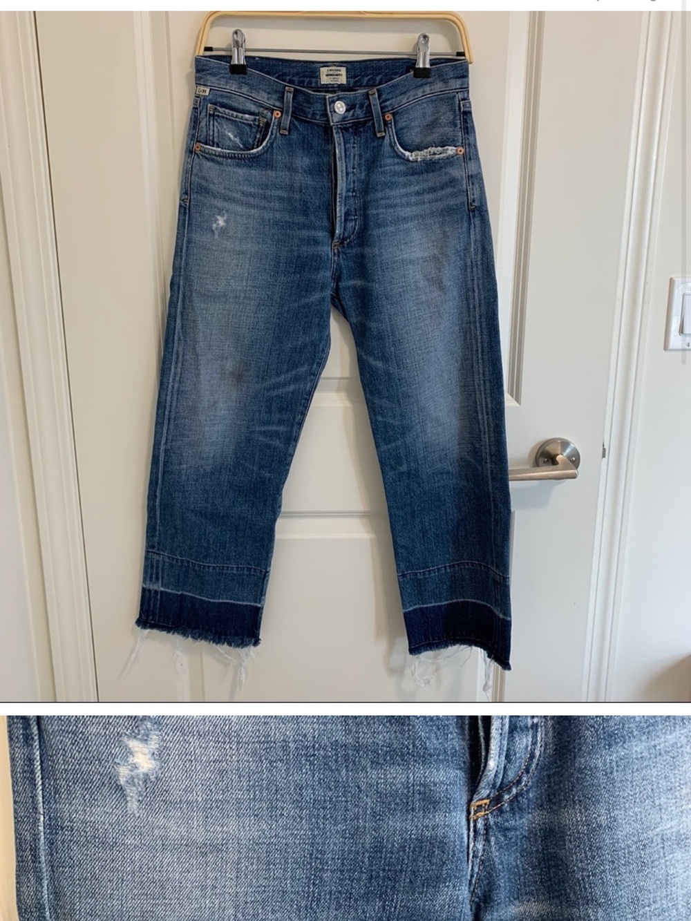 Citizens Of Humanity Distressed Blue Cropped Relaxed Jeans